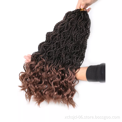Wholesale Price Wavy Senegalese Twist Crochet Hair Curly Ends 14inch Braids Synthetic Hair Extension Small Mambo Twist Braiding